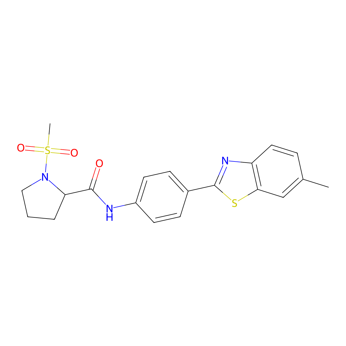 N-(4-(6-methylbenzo[d]thiazol-2-yl)phenyl)-1-(methylsulfonyl)pyrrolidine-2-carboxamide molecular structure, CAS 1188362-99-3