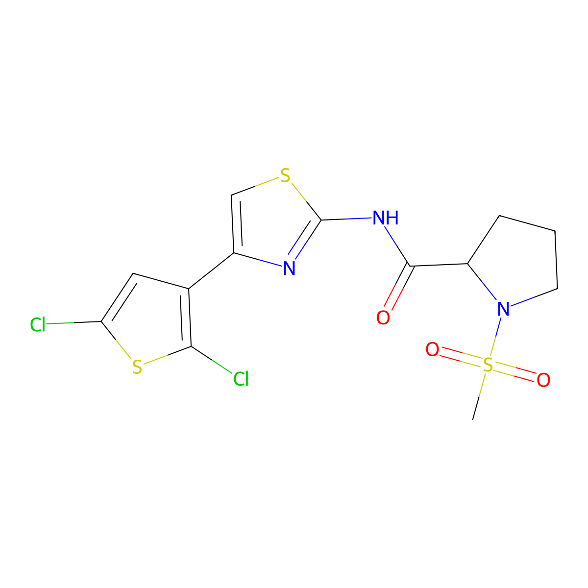 N-(4-(2,5-dichlorothiophen-3-yl)thiazol-2-yl)-1-(methylsulfonyl)pyrrolidine-2-carboxamide molecular structure, CAS 1188363-00-9