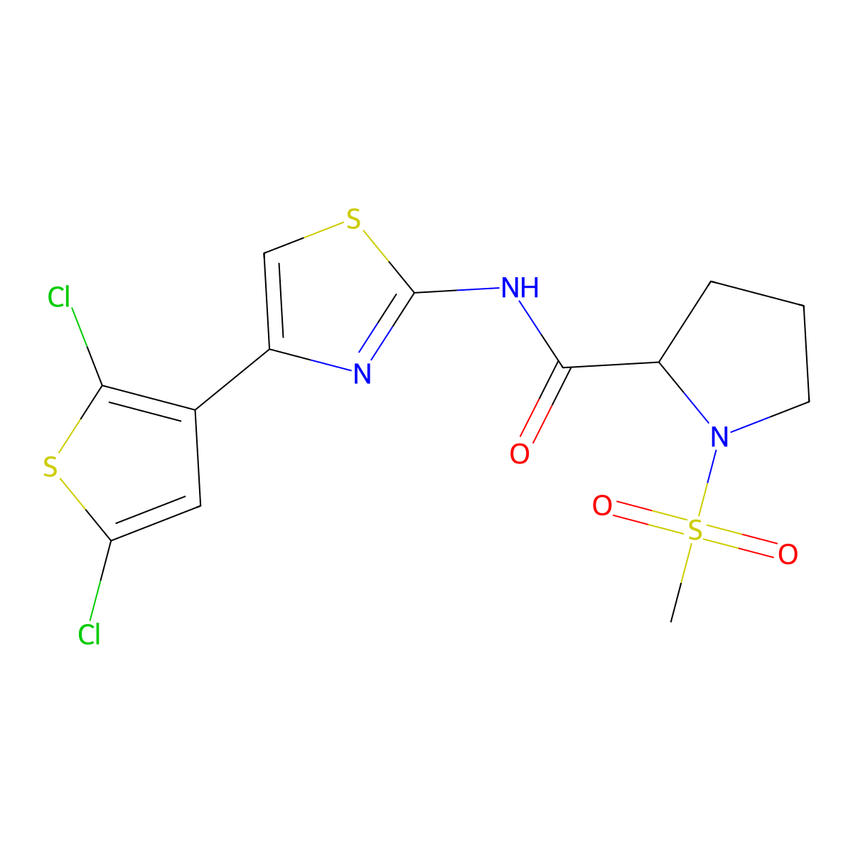 N-(4-(2,5-dichlorothiophen-3-yl)thiazol-2-yl)-1-(methylsulfonyl)pyrrolidine-2-carboxamide molecular structure, CAS 1188363-00-9