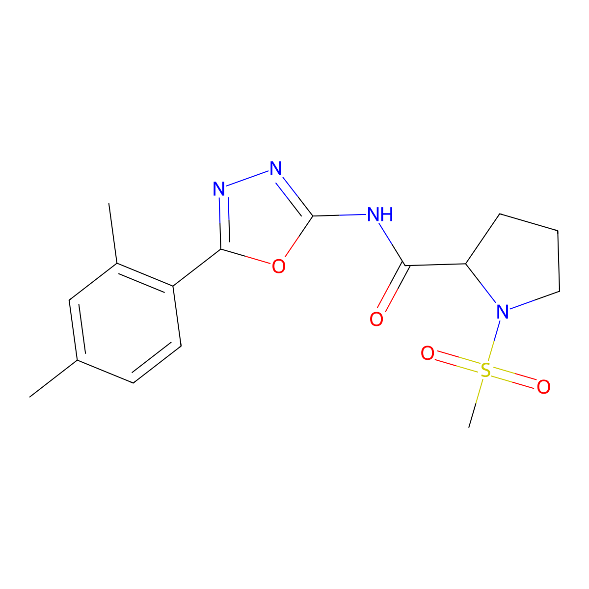 N-(5-(2,4-dimethylphenyl)-1,3,4-oxadiazol-2-yl)-1-(methylsulfonyl)pyrrolidine-2-carboxamide molecular structure, CAS 1188363-06-5