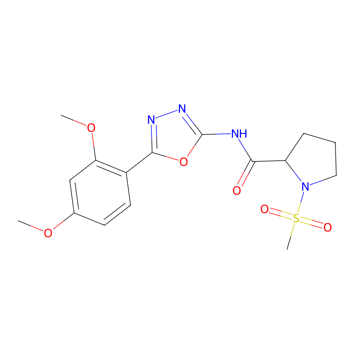 N-(5-(2,4-dimethoxyphenyl)-1,3,4-oxadiazol-2-yl)-1-(methylsulfonyl)pyrrolidine-2-carboxamide molecular structure, CAS 1188363-07-6