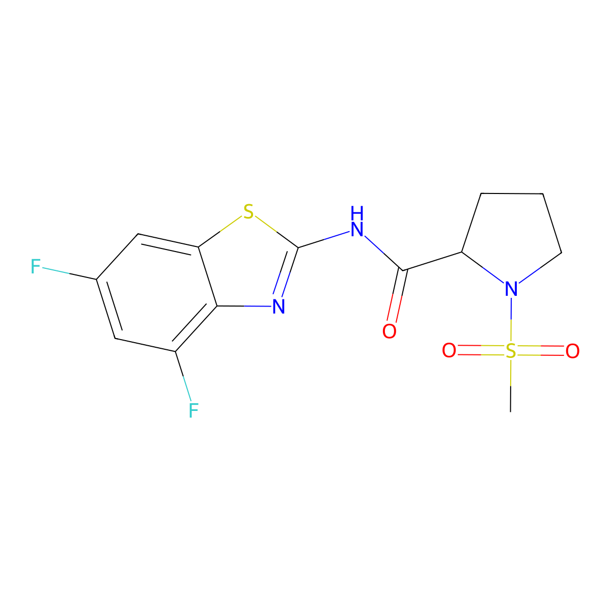 N-(4,6-difluorobenzo[d]thiazol-2-yl)-1-(methylsulfonyl)pyrrolidine-2-carboxamide molecular structure, CAS 1188363-08-7