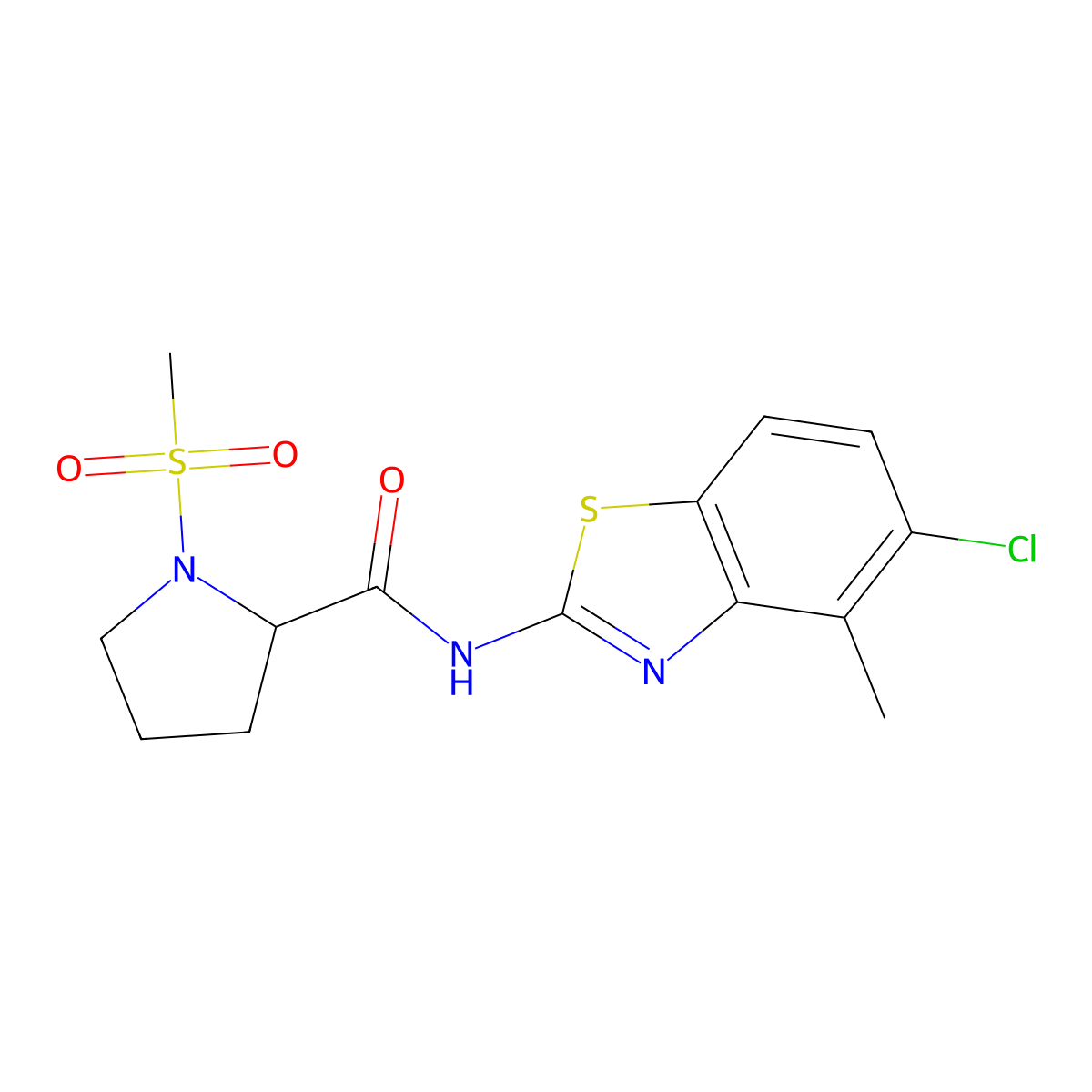 N-(5-chloro-4-methylbenzo[d]thiazol-2-yl)-1-(methylsulfonyl)pyrrolidine-2-carboxamide molecular structure, CAS 1188363-09-8