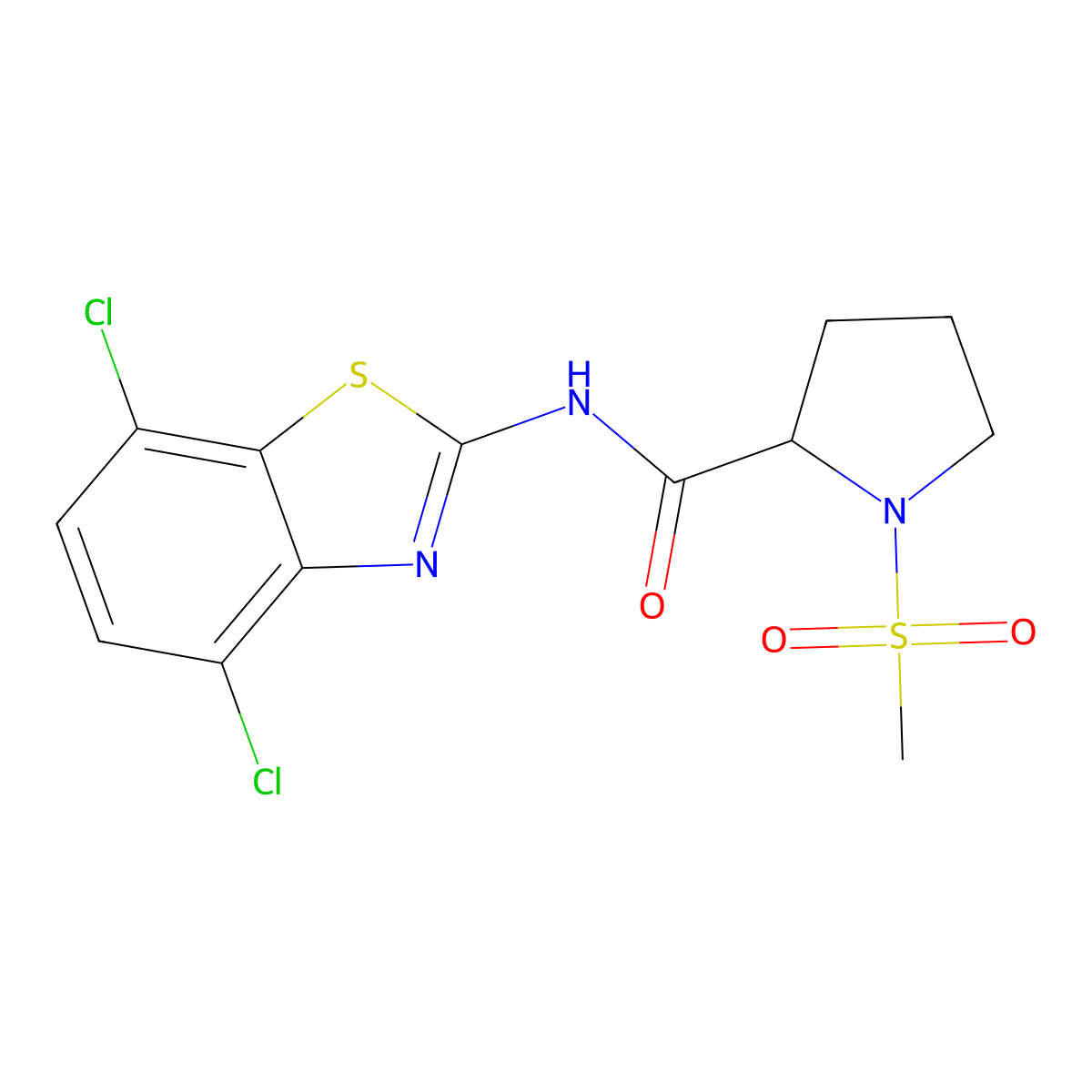 N-(4,7-dichlorobenzo[d]thiazol-2-yl)-1-(methylsulfonyl)pyrrolidine-2-carboxamide molecular structure, CAS 1188363-10-1