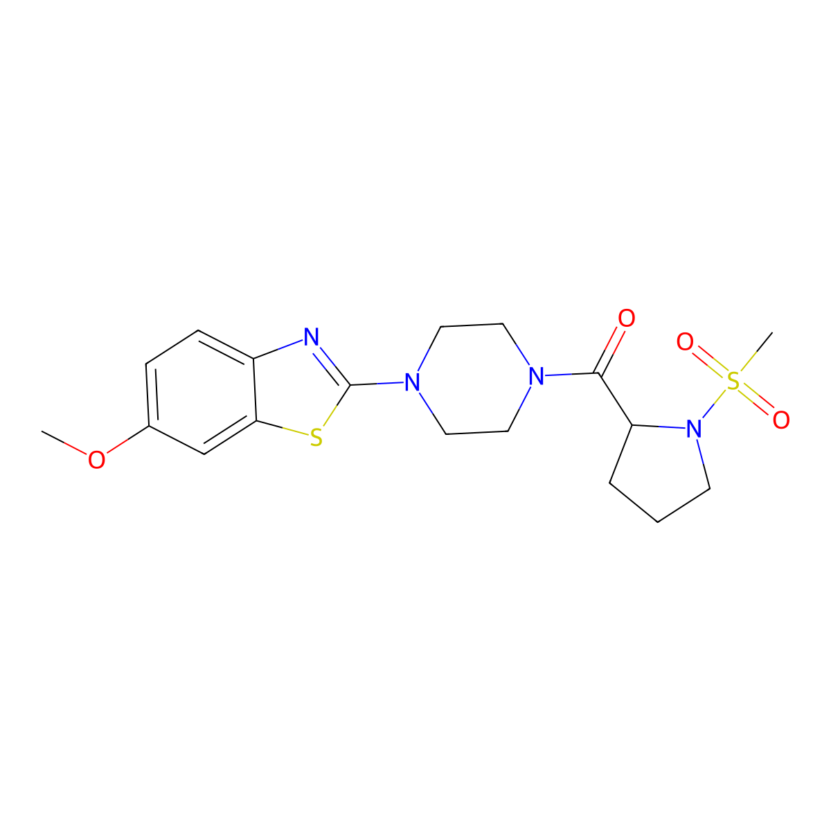 (4-(6-Methoxybenzo[d]thiazol-2-yl)piperazin-1-yl)(1-(methylsulfonyl)pyrrolidin-2-yl)methanone molecular structure, CAS 1188363-13-4