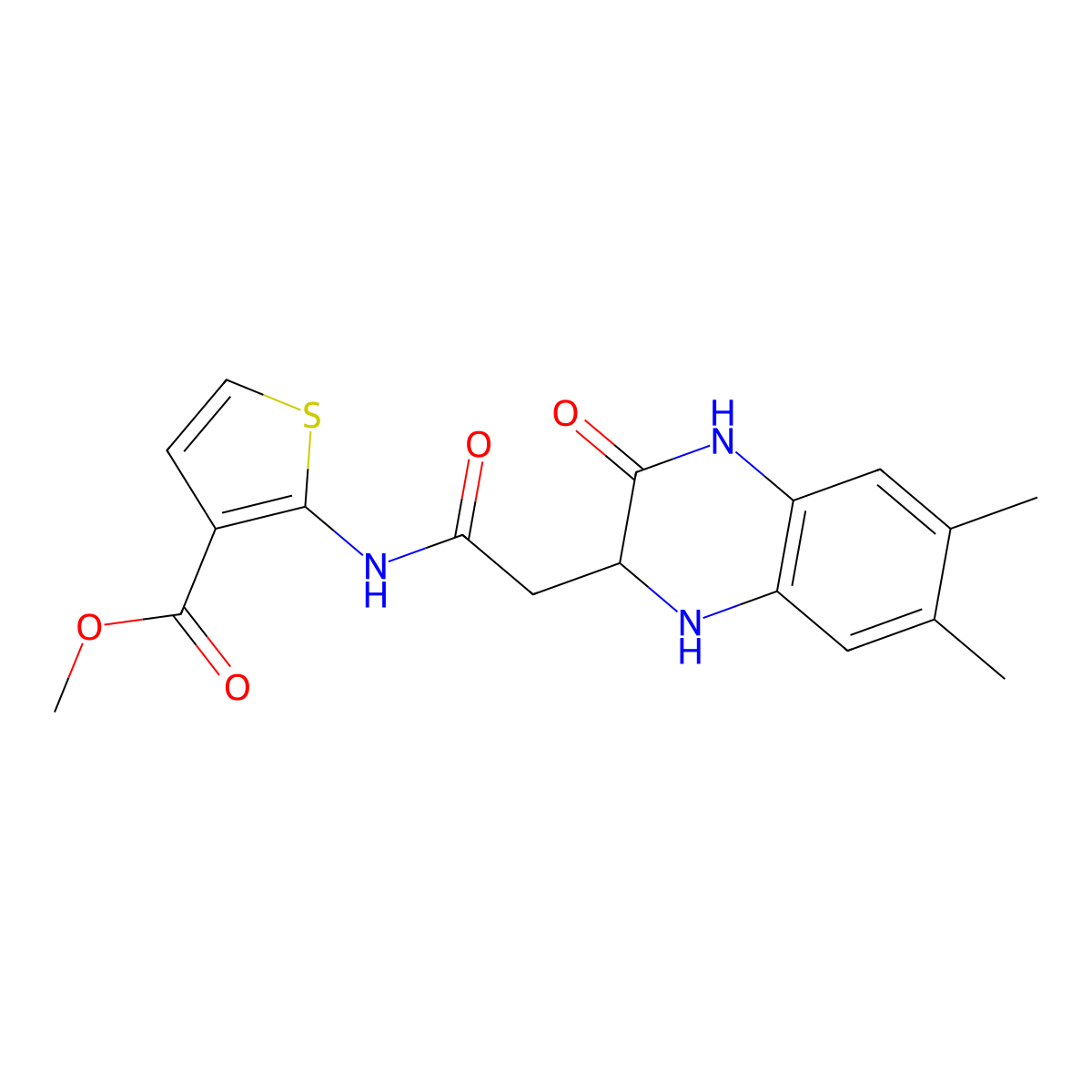 Methyl 2-(2-(6,7-dimethyl-3-oxo-1,2,3,4-tetrahydroquinoxalin-2-yl)acetamido)thiophene-3-carboxylate molecular structure, CAS 1188363-49-6