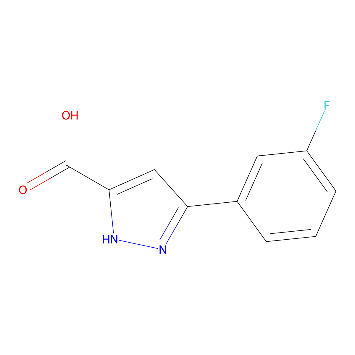 5-(3-fluorophenyl)-1H-pyrazole-3-carboxylic acid molecular structure, CAS 1188375-17-8