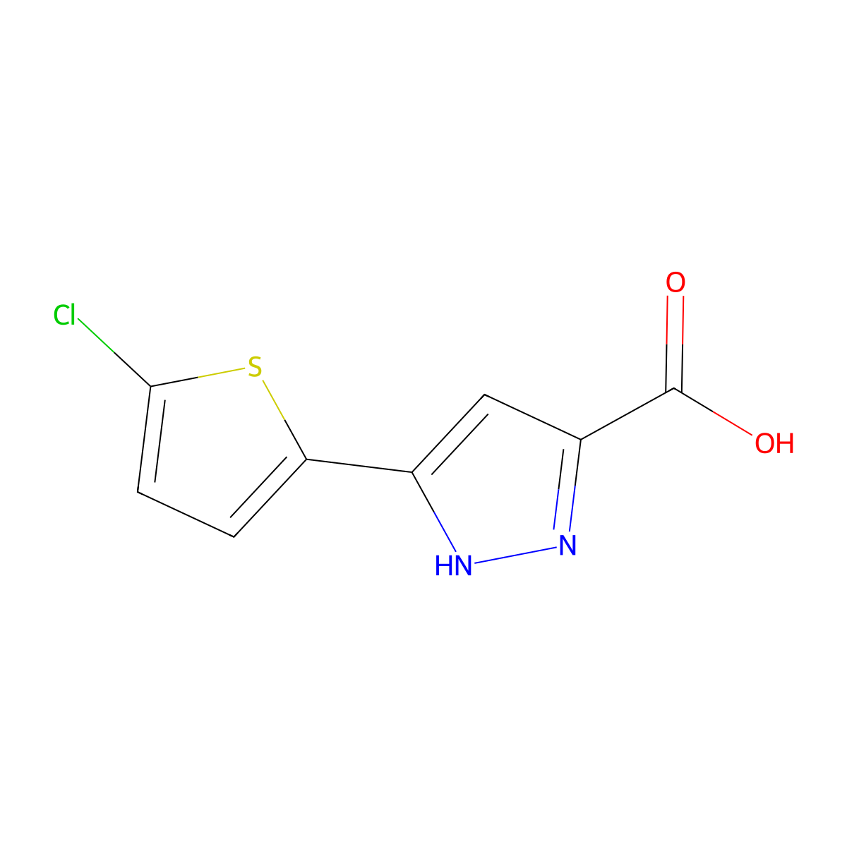 5-(5-chlorothiophen-2-yl)-1H-pyrazole-3-carboxylic acid molecular structure, CAS 1188375-25-8