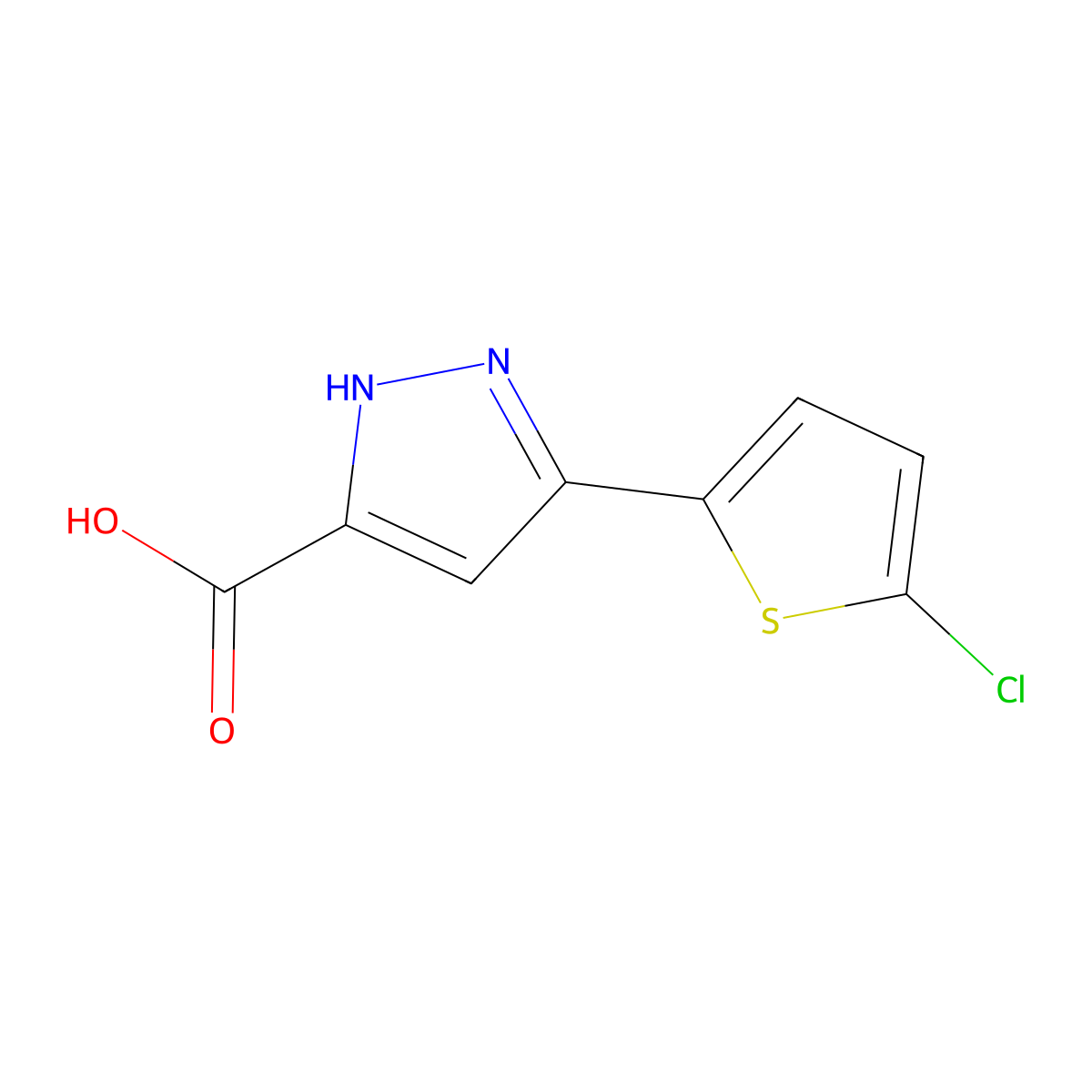 5-(5-chlorothiophen-2-yl)-1H-pyrazole-3-carboxylic acid molecular structure, CAS 1188375-25-8