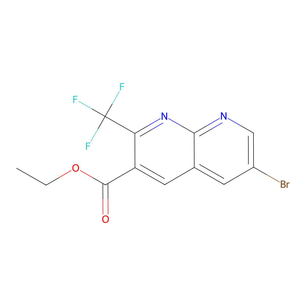 Ethyl 6-bromo-2-(trifluoromethyl)-1,8-naphthyridine-3-carboxylate molecular structure, CAS 1188431-90-4