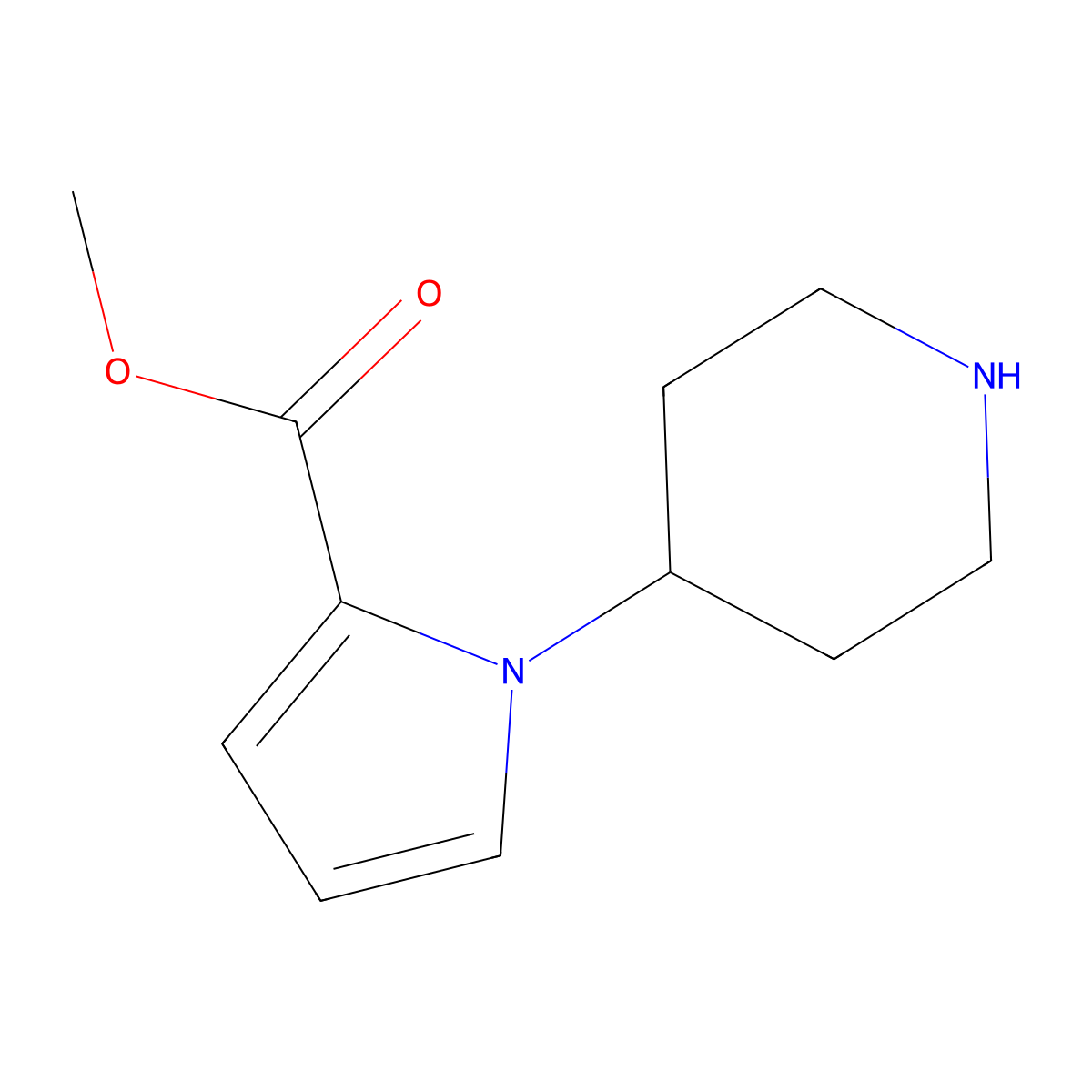 Methyl 1-(piperidin-4-yl)-1H-pyrrole-2-carboxylate molecular structure, CAS 1188478-10-5