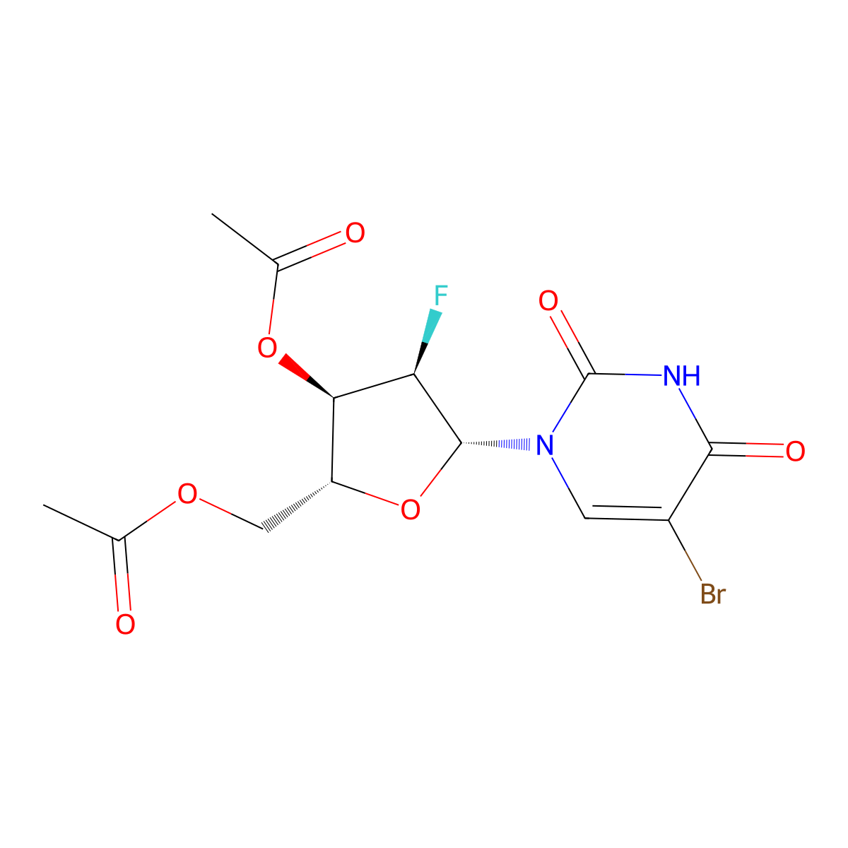 ((2R,3R,4R,5R)-3-acetoxy-5-(5-bromo-2,4-dioxo-3,4-dihydropyrimidin-1(2H)-yl)-4-fluorotetrahydrofuran-2-yl)methyl acetate molecular structure, CAS 1188522-91-9