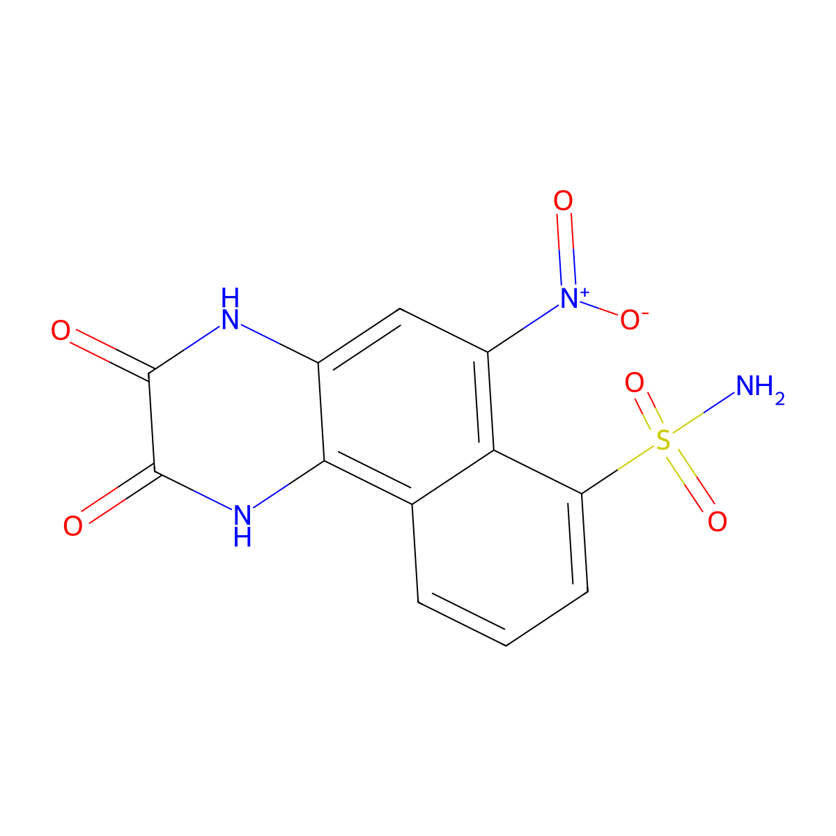 1,2,3,4-Tetrahydro-6-nitro-2,3-dioxobenzo(f)quinoxaline-7-sulfonamide molecular structure, CAS 118876-58-7