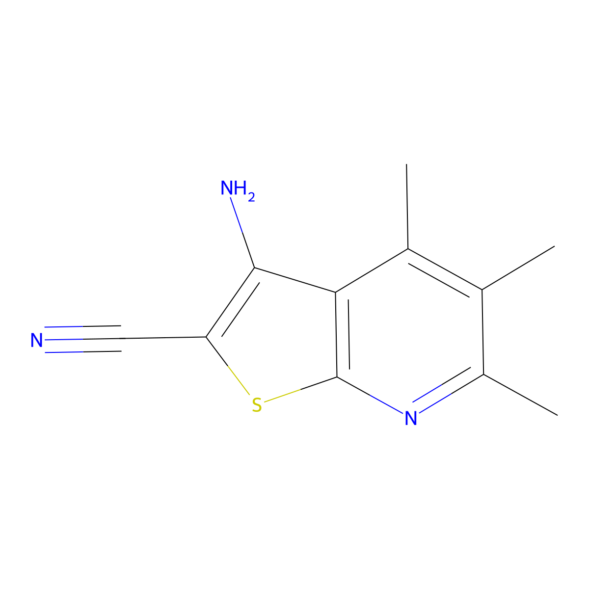 3-Amino-4,5,6-trimethylthieno[2,3-b]pyridine-2-carbonitrile molecular structure, CAS 118879-61-1