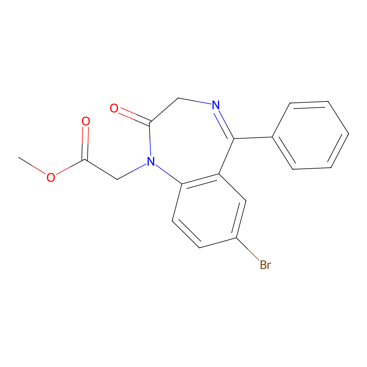 (7-Bromo-2-oxo-5-phenyl-2,3-dihydro-benzo[e][1,4]diazepin-1-yl)-acetic acid methyl ester molecular structure, CAS 118885-14-6