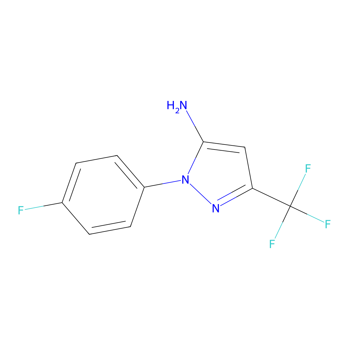 1-(4-fluorophenyl)-3-(trifluoromethyl)-1H-pyrazol-5-amine molecular structure, CAS 1188909-71-8