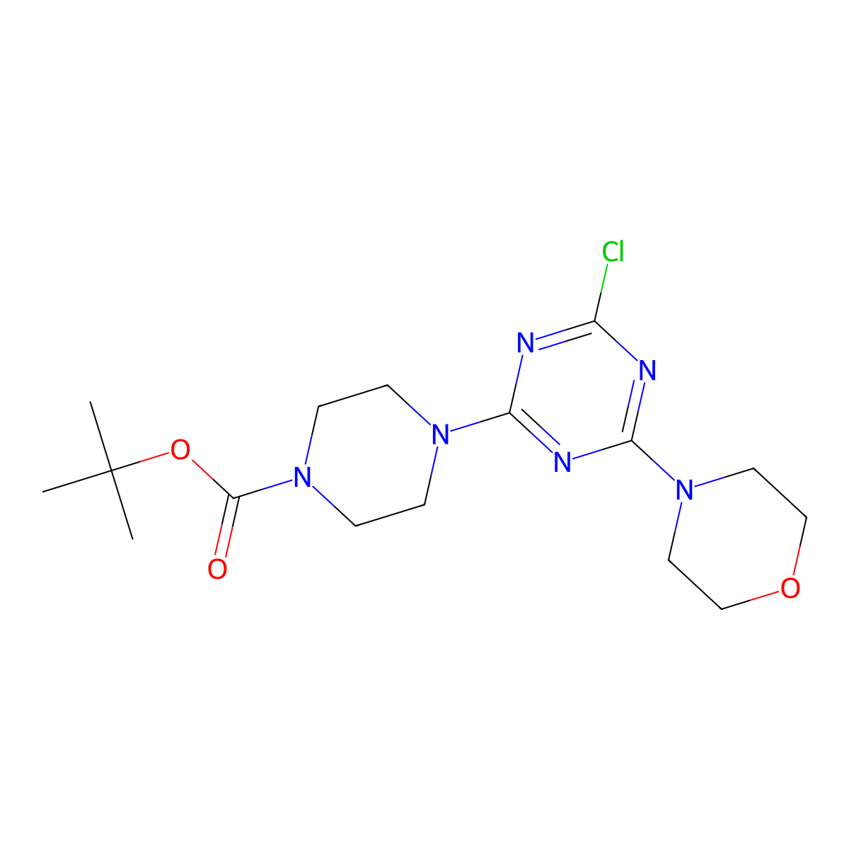 Tert-butyl 4-[4-chloro-6-(morpholin-4-yl)-1,3,5-triazin-2-yl]piperazine-1-carboxylate molecular structure, CAS 1188914-92-2