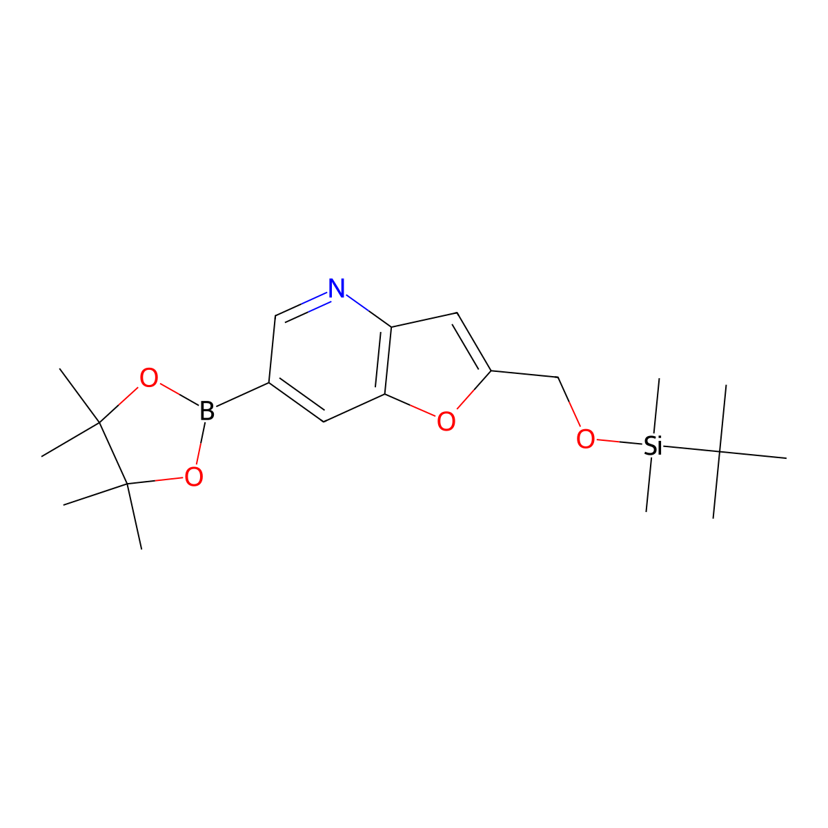 2-({[tert-Butyl(dimethyl)silyl]oxy}methyl)-6-(4,4,5,5-tetramethyl-1,3,2-dioxaborolan-2-yl)furo[3,2-b]pyridine molecular structure, CAS 1188927-49-2