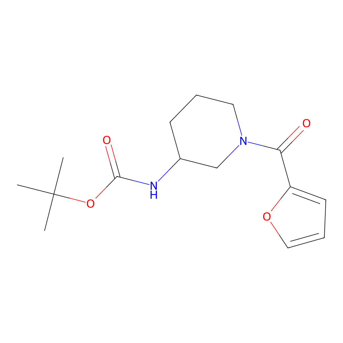 Tert-butyl [1-(furan-2-ylcarbonyl)piperidin-3-yl]carbamate molecular structure, CAS 1188964-86-4