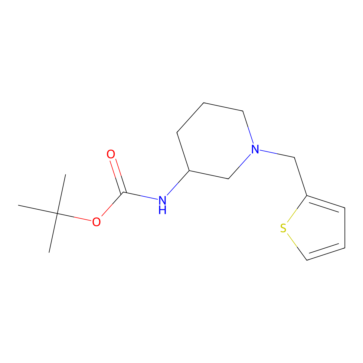 Tert-butyl (1-(thiophen-2-ylmethyl)piperidin-3-yl)carbamate molecular structure, CAS 1188964-93-3