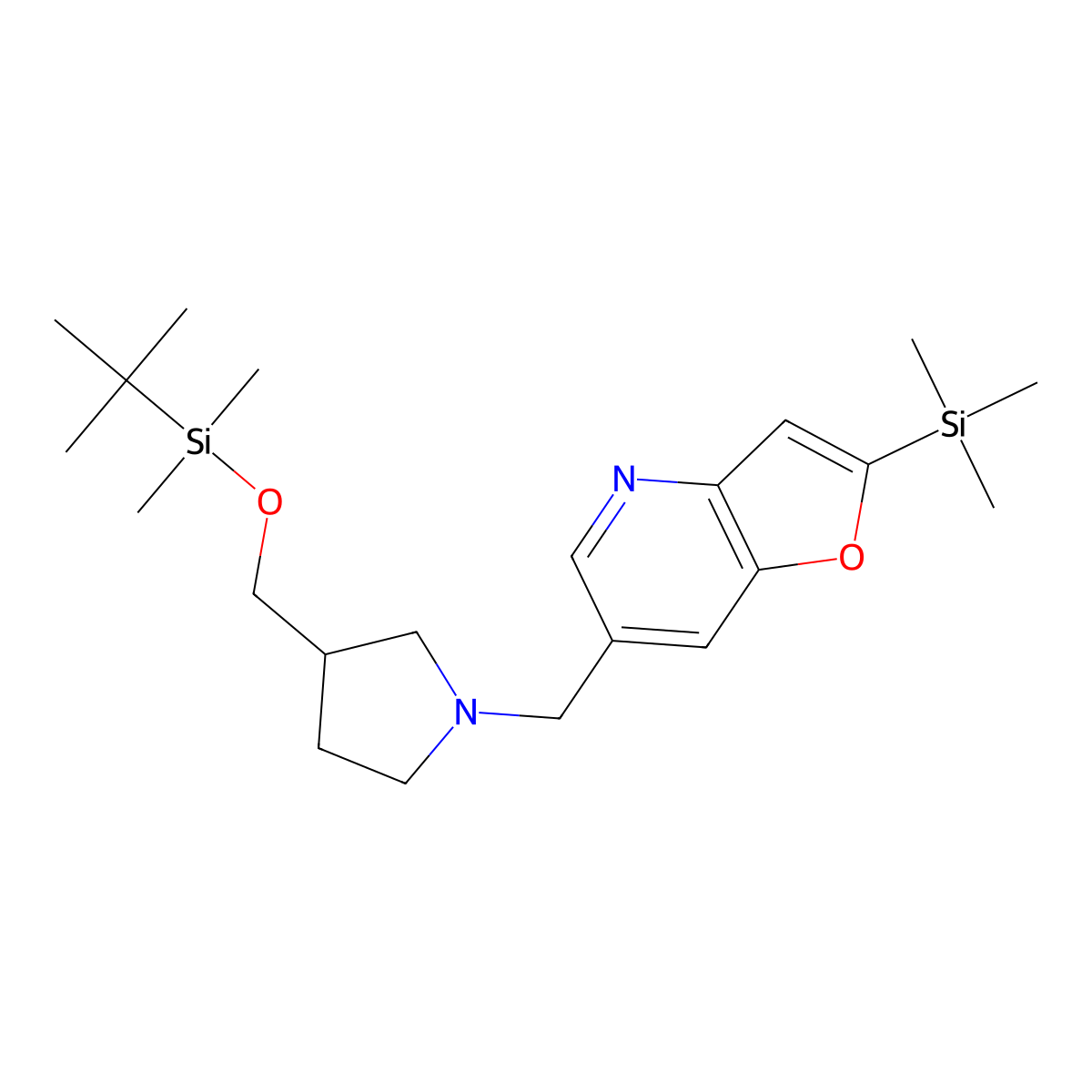 6-((3-((tert-Butyldimethylsilyloxy)methyl)pyrrolidin-1-yl)methyl)-2-(trimethylsilyl)furo[3,2-b]pyridine molecular structure, CAS 1188993-09-0