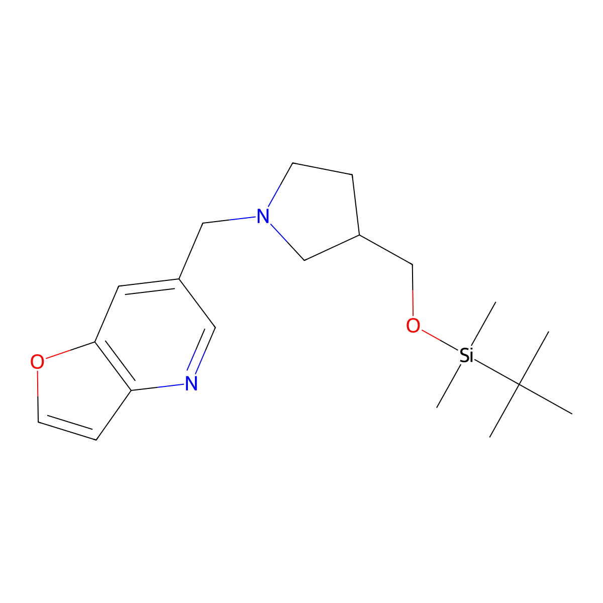 6-((3-((tert-Butyldimethylsilyloxy)methyl)-pyrrolidin-1-yl)methyl)furo[3,2-b]pyridine molecular structure, CAS 1188994-30-0