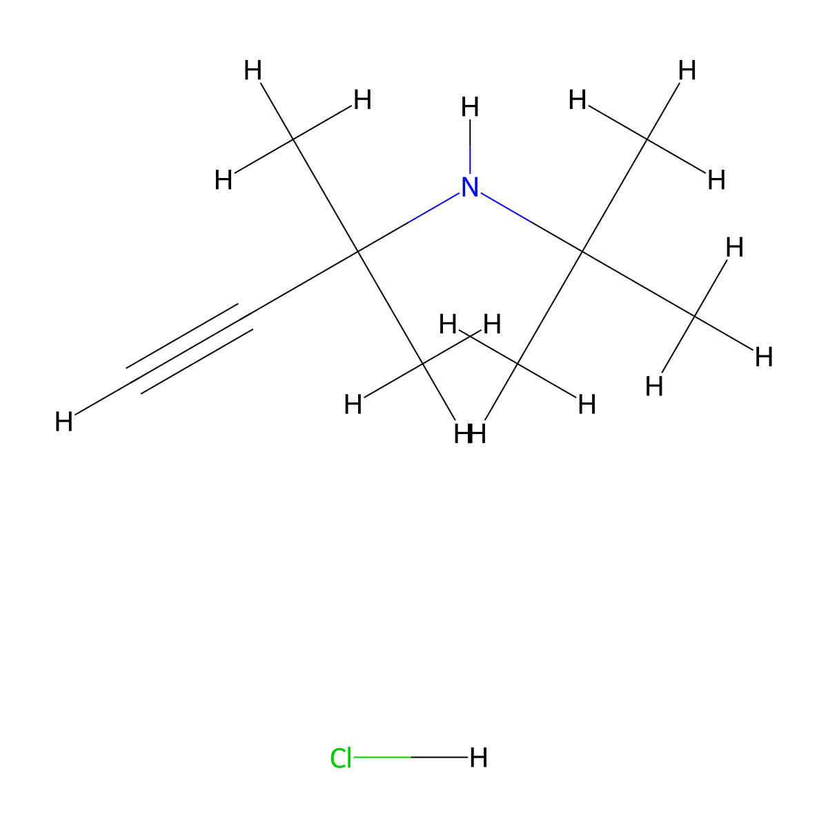 3-Butyn-2-amine, N-(tert-butyl)-2-methyl-, hydrochloride molecular structure, CAS 1189-80-6