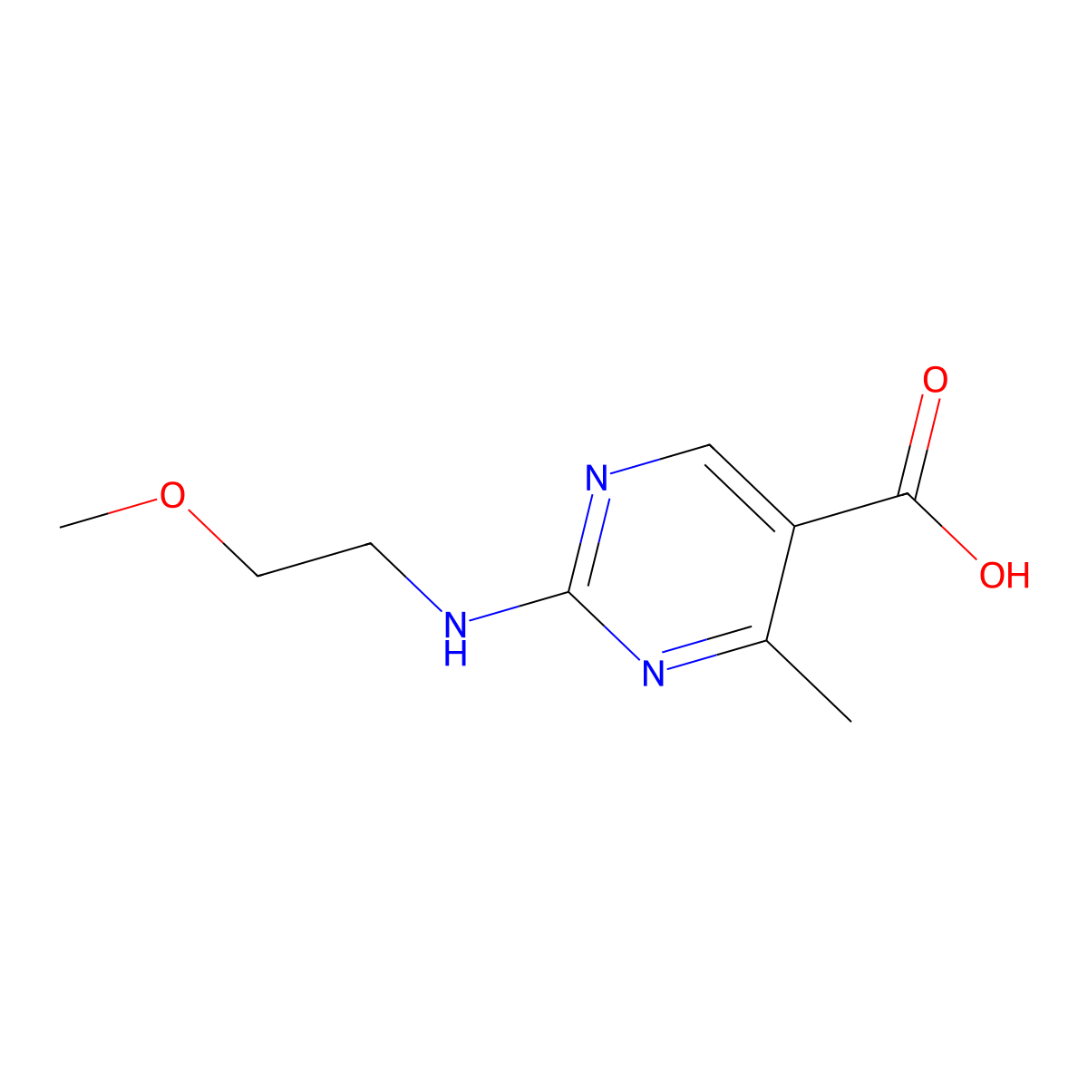 2-[(2-Methoxyethyl)amino]-4-methylpyrimidine-5-carboxylic acid molecular structure, CAS 1189002-79-6