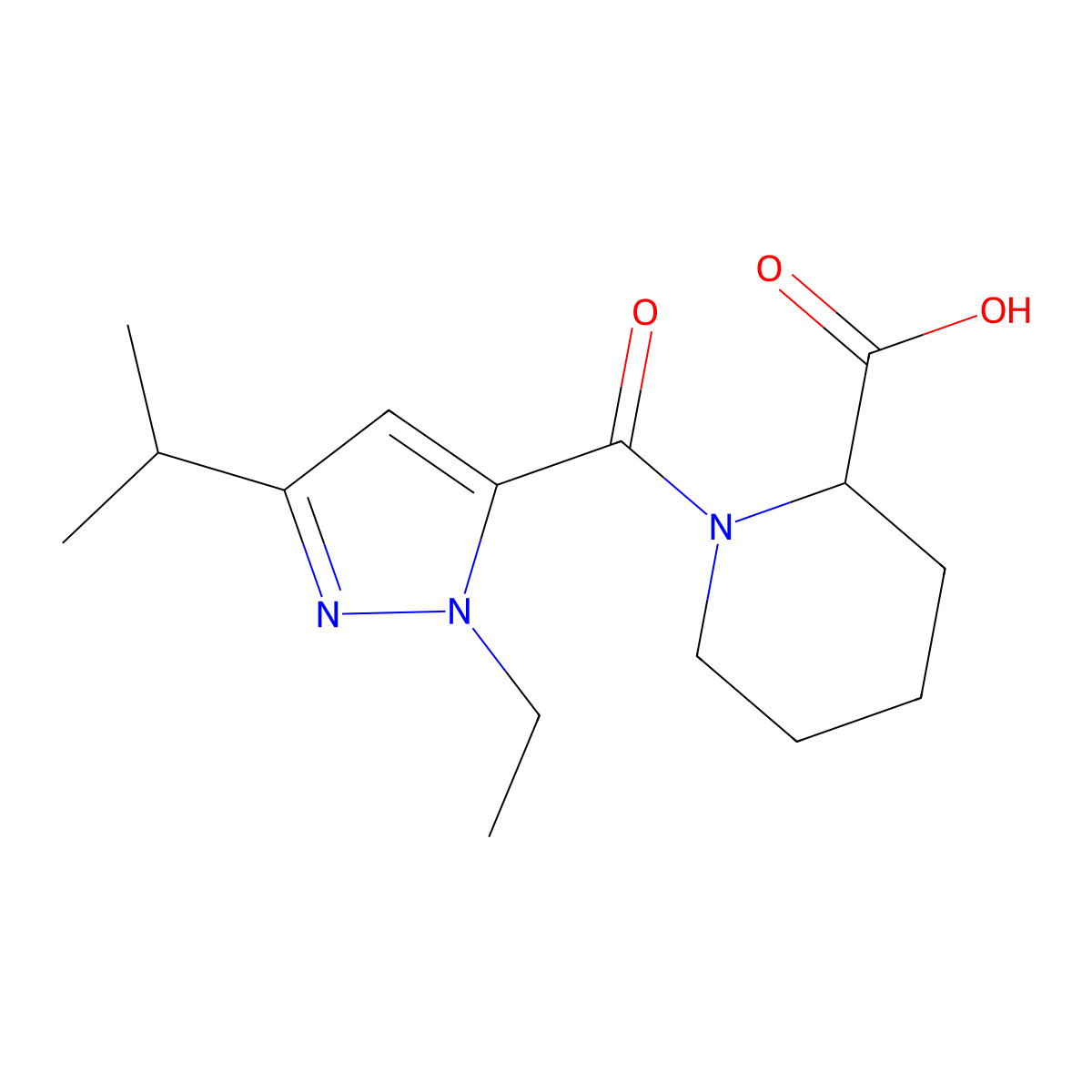 1-[1-ethyl-3-(propan-2-yl)-1H-pyrazole-5-carbonyl]piperidine-2-carboxylic acid molecular structure, CAS 1189048-60-9