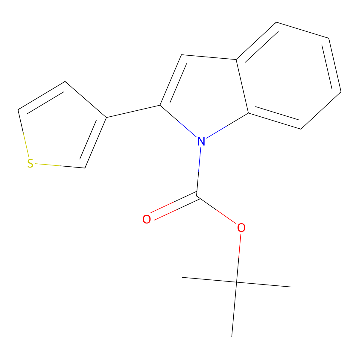 tert-Butyl 2-(thiophen-3-yl)-1H-indole-1-carboxylate molecular structure, CAS 1189116-96-8