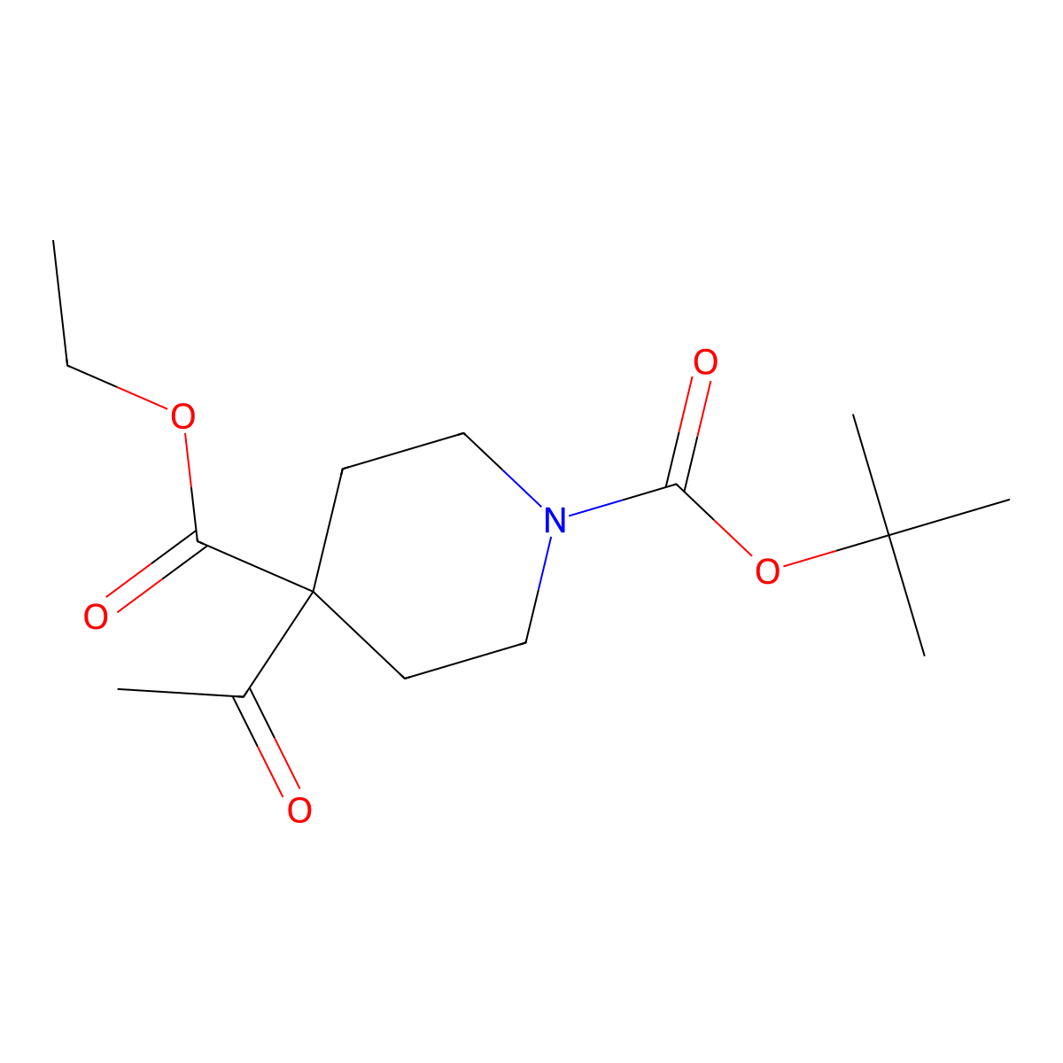 1-Tert-butyl 4-ethyl 4-acetylpiperidine-1,4-dicarboxylate molecular structure, CAS 1189118-15-7