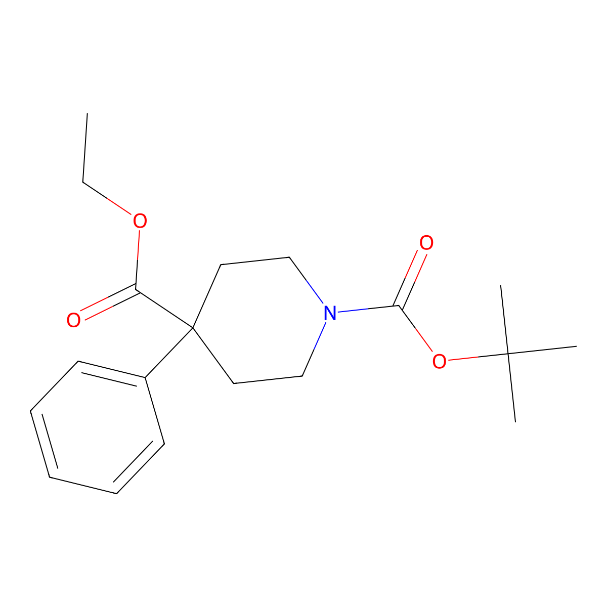 1-tert-Butyl 4-ethyl 4-phenylpiperidine-1,4-dicarboxylate molecular structure, CAS 1189118-20-4