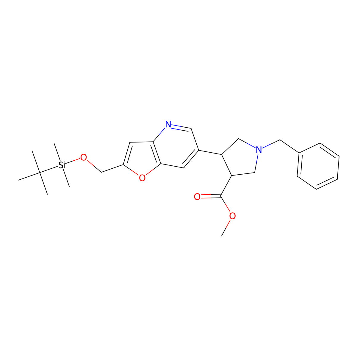 (trans-racemic)-Methyl 1-benzyl-4-(2-((tert-butyldimethylsilyloxy)methyl)furo[3,2-b]pyridin-6-yl)pyr molecular structure, CAS 1189172-05-1