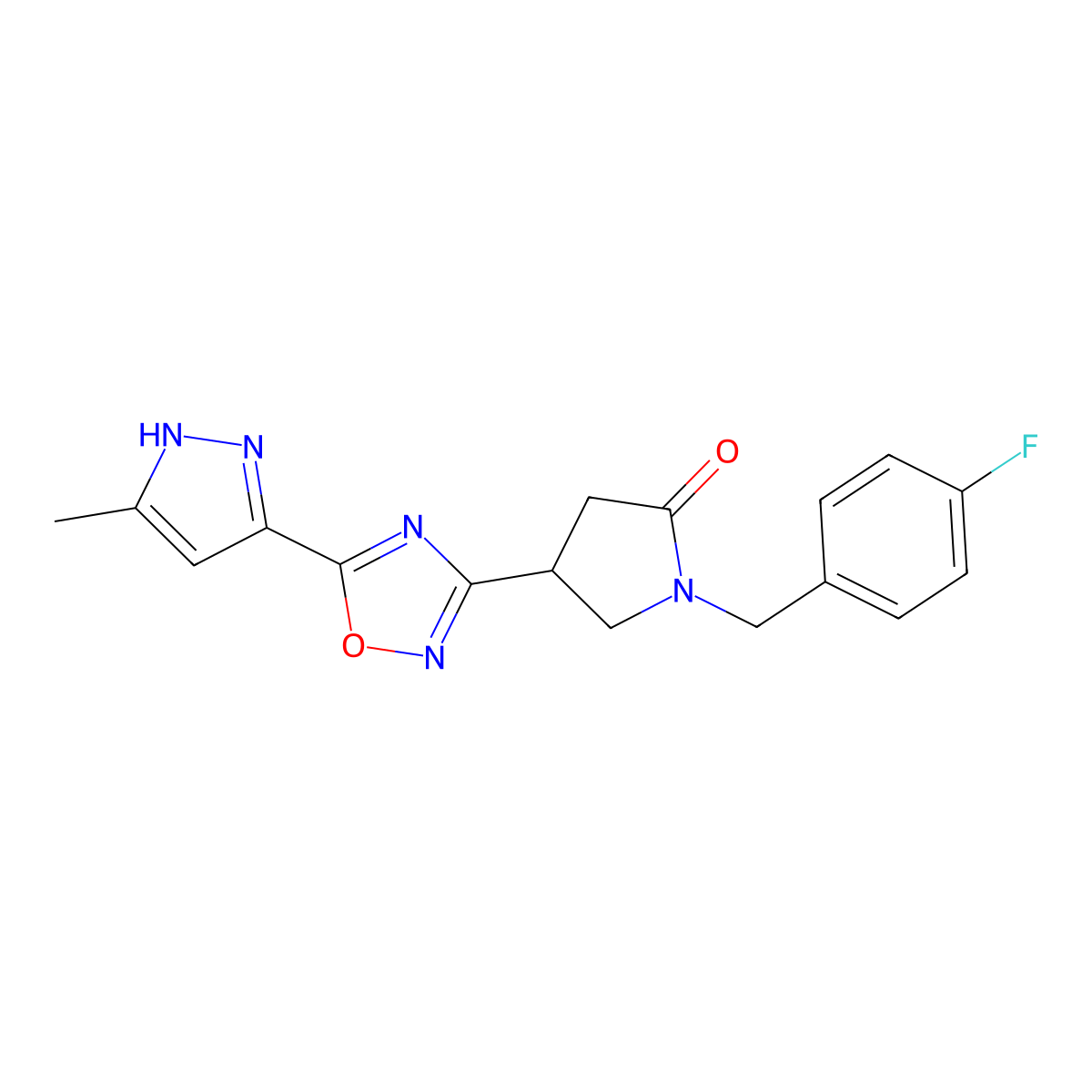 1-(4-fluorobenzyl)-4-[5-(3-methyl-1H-pyrazol-5-yl)-1,2,4-oxadiazol-3-yl]pyrrolidin-2-one molecular structure, CAS 1189242-23-6