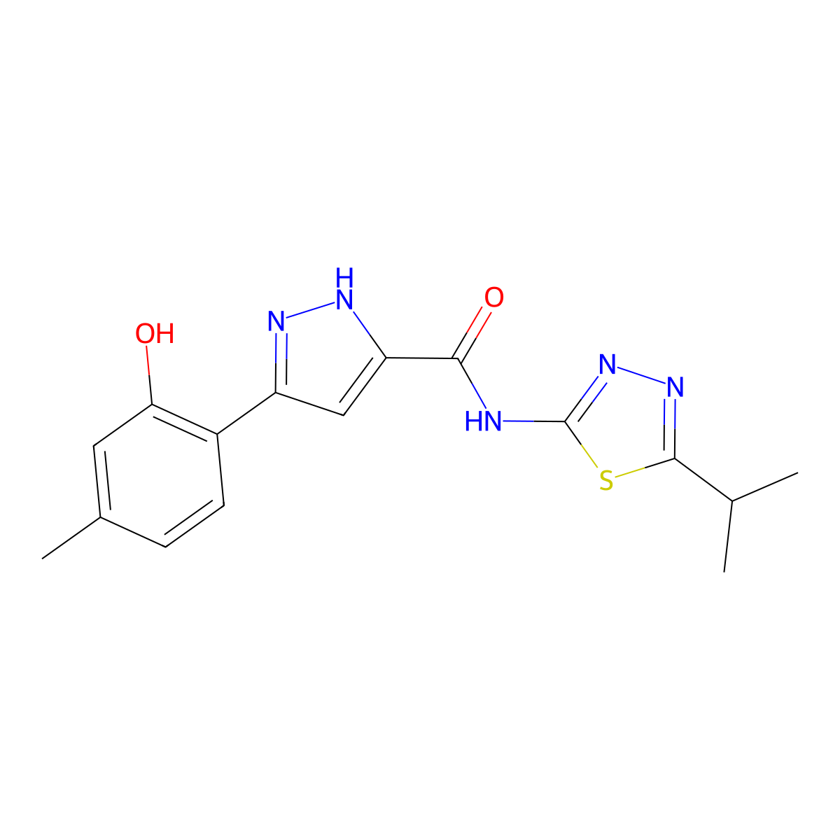 3-(2-hydroxy-4-methylphenyl)-N-(5-isopropyl-1,3,4-thiadiazol-2-yl)-1H-pyrazole-5-carboxamide molecular structure, CAS 1189316-26-4