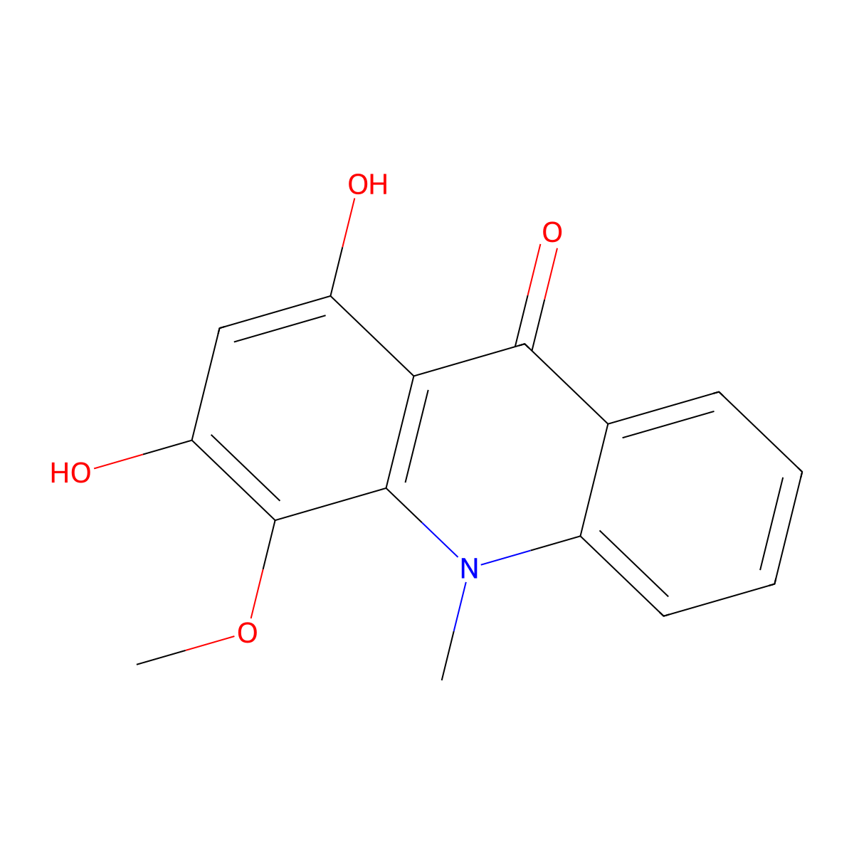 1,3-Dihydroxy-4-methoxy-10-methylacridone molecular structure, CAS 1189362-86-4
