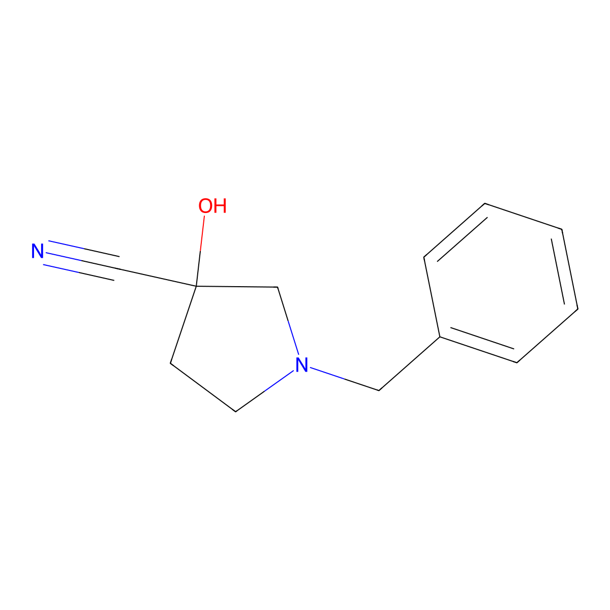 1-Benzyl-3-hydroxypyrrolidine-3-carbonitrile molecular structure, CAS 118937-13-6