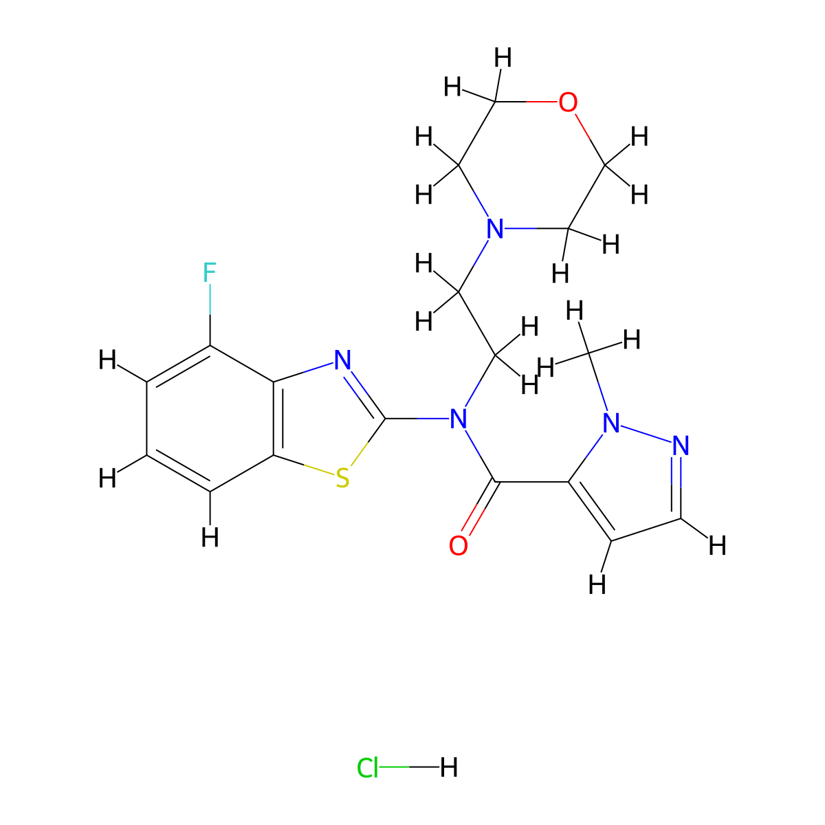 N-(4-fluorobenzo[d]thiazol-2-yl)-1-methyl-N-(2-morpholinoethyl)-1H-pyrazole-5-carboxamide hydrochloride molecular structure, CAS 1189374-76-2