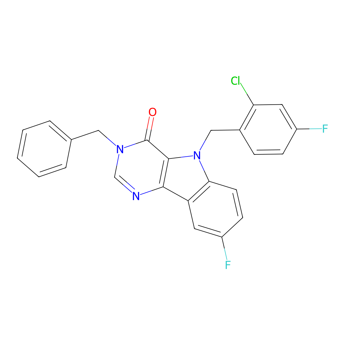 3-benzyl-5-(2-chloro-4-fluorobenzyl)-8-fluoro-3H-pyrimido[5,4-b]indol-4(5H)-one molecular structure, CAS 1189375-01-6