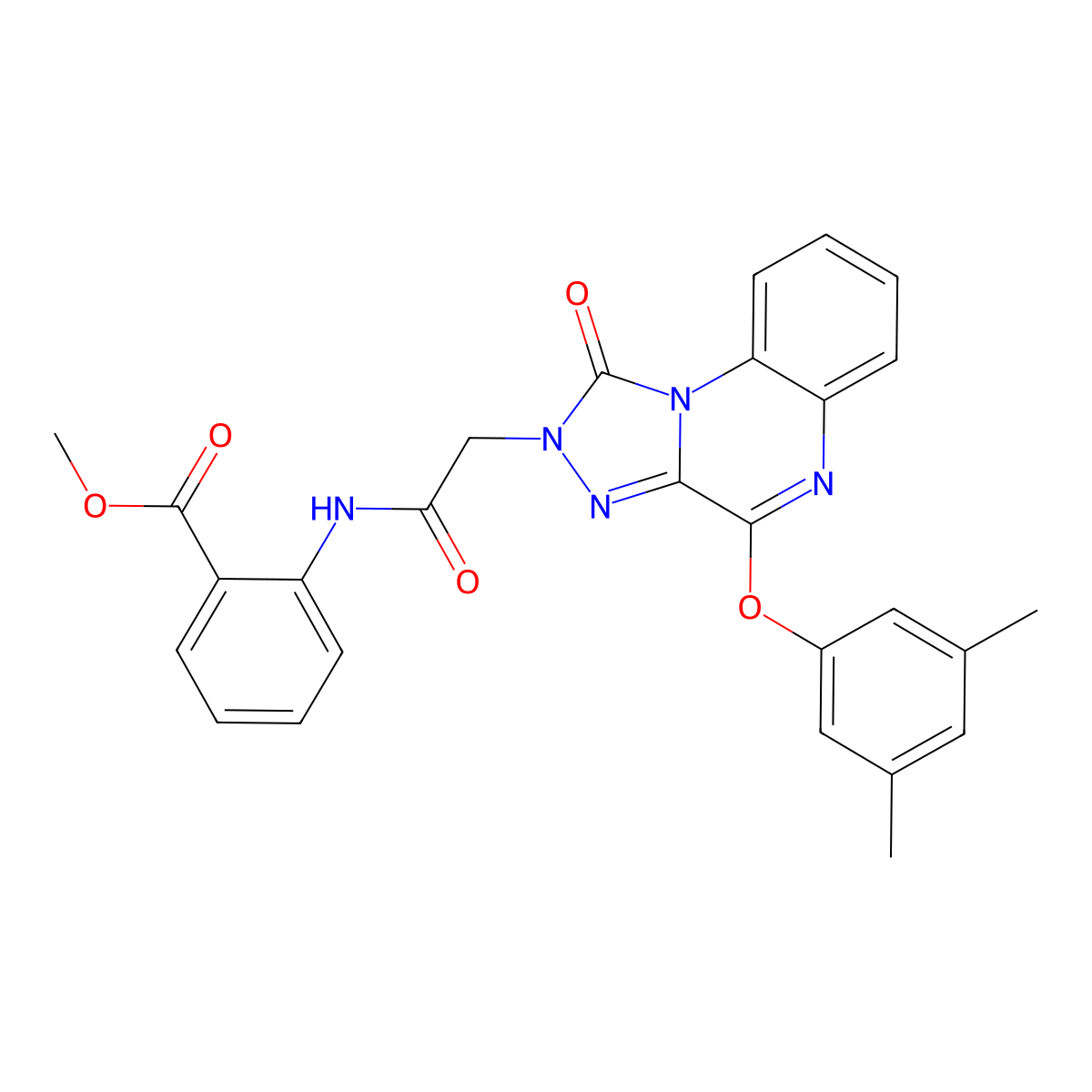 methyl 2-{2-[4-(3,5-dimethylphenoxy)-1-oxo-1H,2H-[1,2,4]triazolo[4,3-a]quinoxalin-2-yl]acetamido}benzoate molecular structure, CAS 1189375-39-0