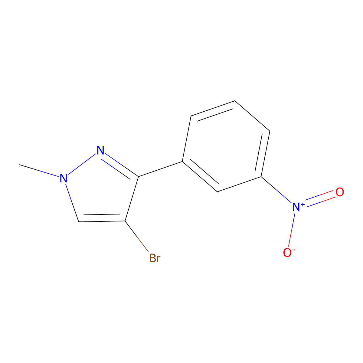 4-bromo-1-methyl-3-(3-nitrophenyl)-1H-pyrazole molecular structure, CAS 1189378-80-0