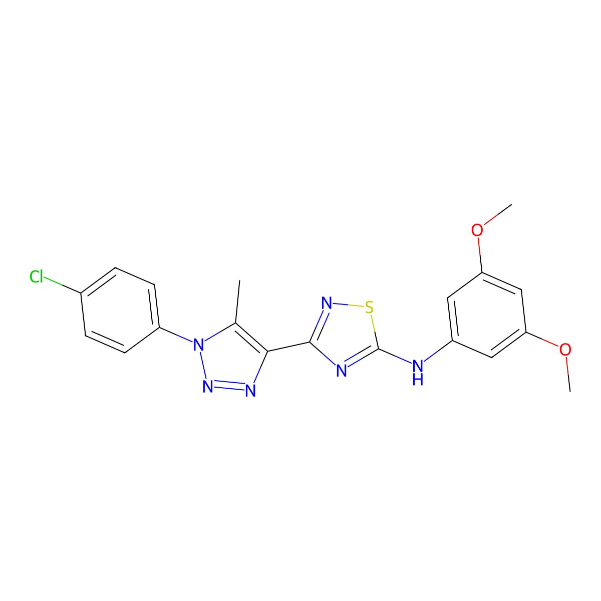 3-[1-(4-chlorophenyl)-5-methyl-1H-1,2,3-triazol-4-yl]-N-(3,5-dimethoxyphenyl)-1,2,4-thiadiazol-5-amine molecular structure, CAS 1189418-72-1