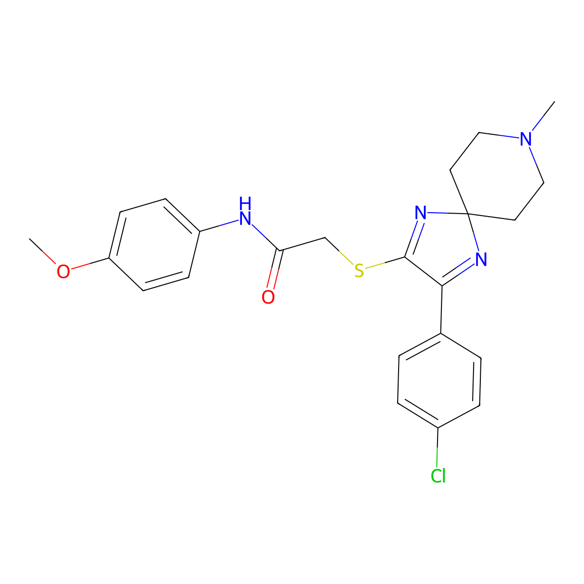 2-{[3-(4-Chlorophenyl)-8-methyl-1,4,8-triazaspiro[4.5]deca-1,3-dien-2-YL]sulfanyl}-N-(4-methoxyphenyl)acetamide molecular structure, CAS 1189420-43-6
