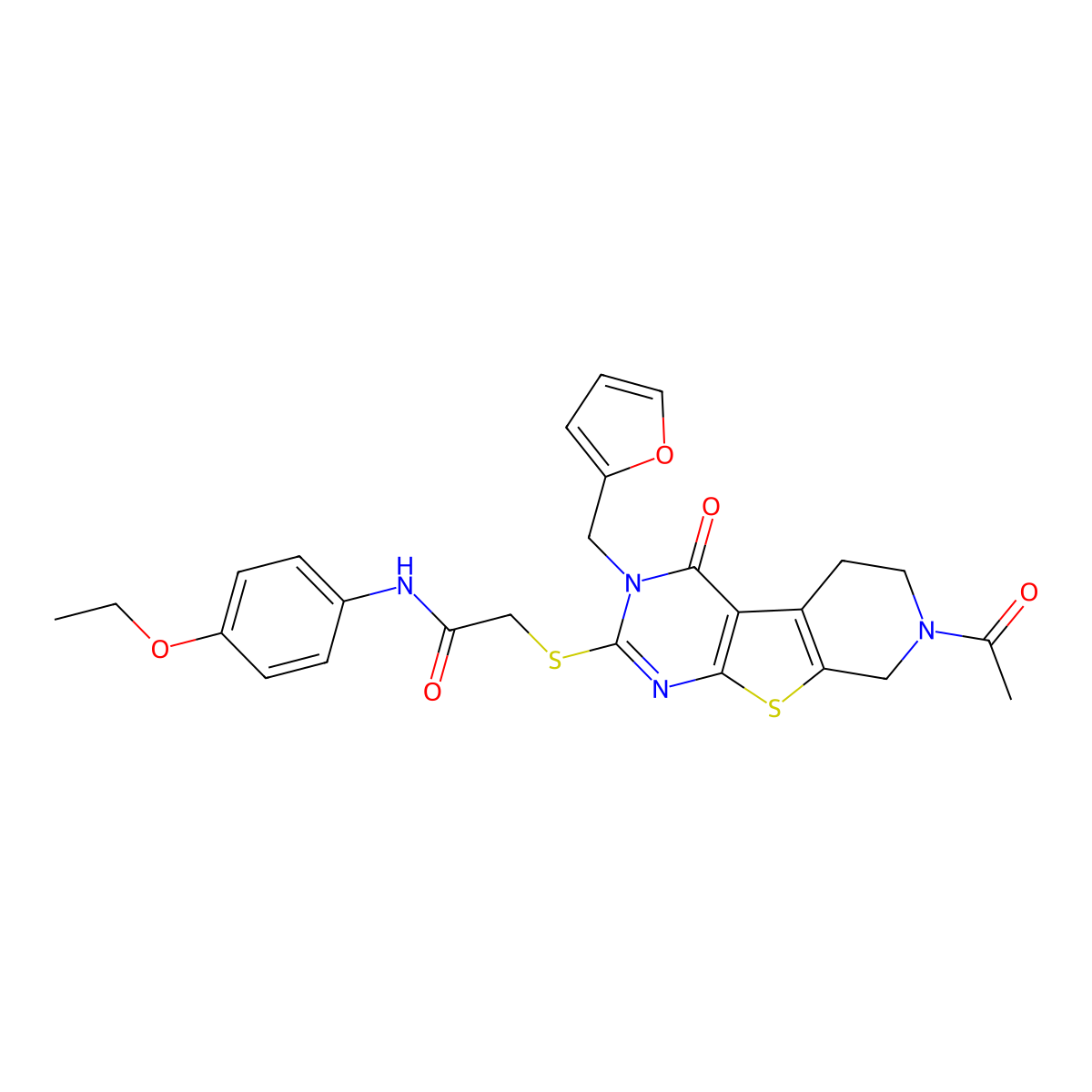 2-({11-acetyl-4-[(furan-2-yl)methyl]-3-oxo-8-thia-4,6,11-triazatricyclo[7.4.0.0^{2,7}]trideca-1(9),2(7),5-trien-5-yl}sulfanyl)-N-(4-ethoxyphenyl)acetamide molecular structure, CAS 1189420-68-5