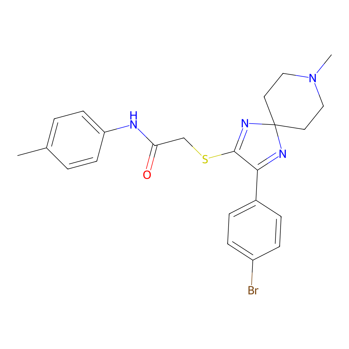 2-((3-(4-bromophenyl)-8-methyl-1,4,8-triazaspiro[4.5]deca-1,3-dien-2-yl)thio)-N-(p-tolyl)acetamide molecular structure, CAS 1189420-84-5