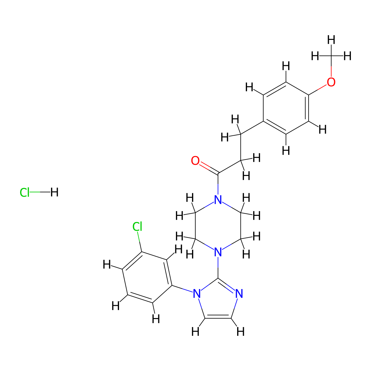 1-(4-(1-(3-chlorophenyl)-1H-imidazol-2-yl)piperazin-1-yl)-3-(4-methoxyphenyl)propan-1-one hydrochloride molecular structure, CAS 1189421-89-3
