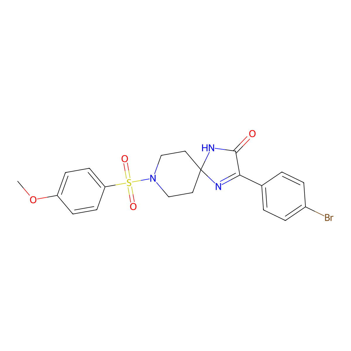 3-(4-Bromophenyl)-8-((4-methoxyphenyl)sulfonyl)-1,4,8-triazaspiro[4.5]dec-3-en-2-one molecular structure, CAS 1189422-28-3
