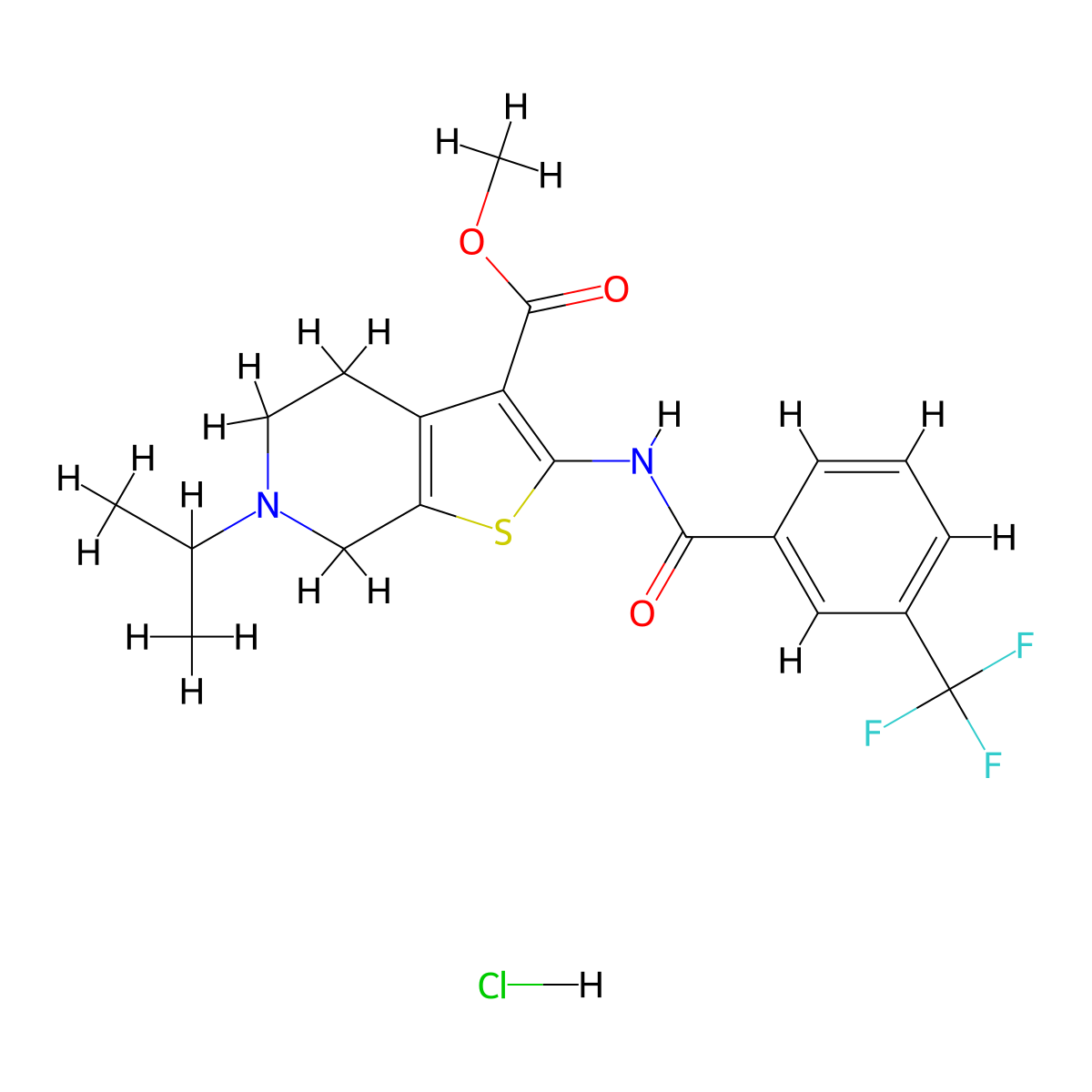 Methyl 6-isopropyl-2-(3-(trifluoromethyl)benzamido)-4,5,6,7-tetrahydrothieno[2,3-c]pyridine-3-carboxylate hydrochloride molecular structure, CAS 1189423-64-0