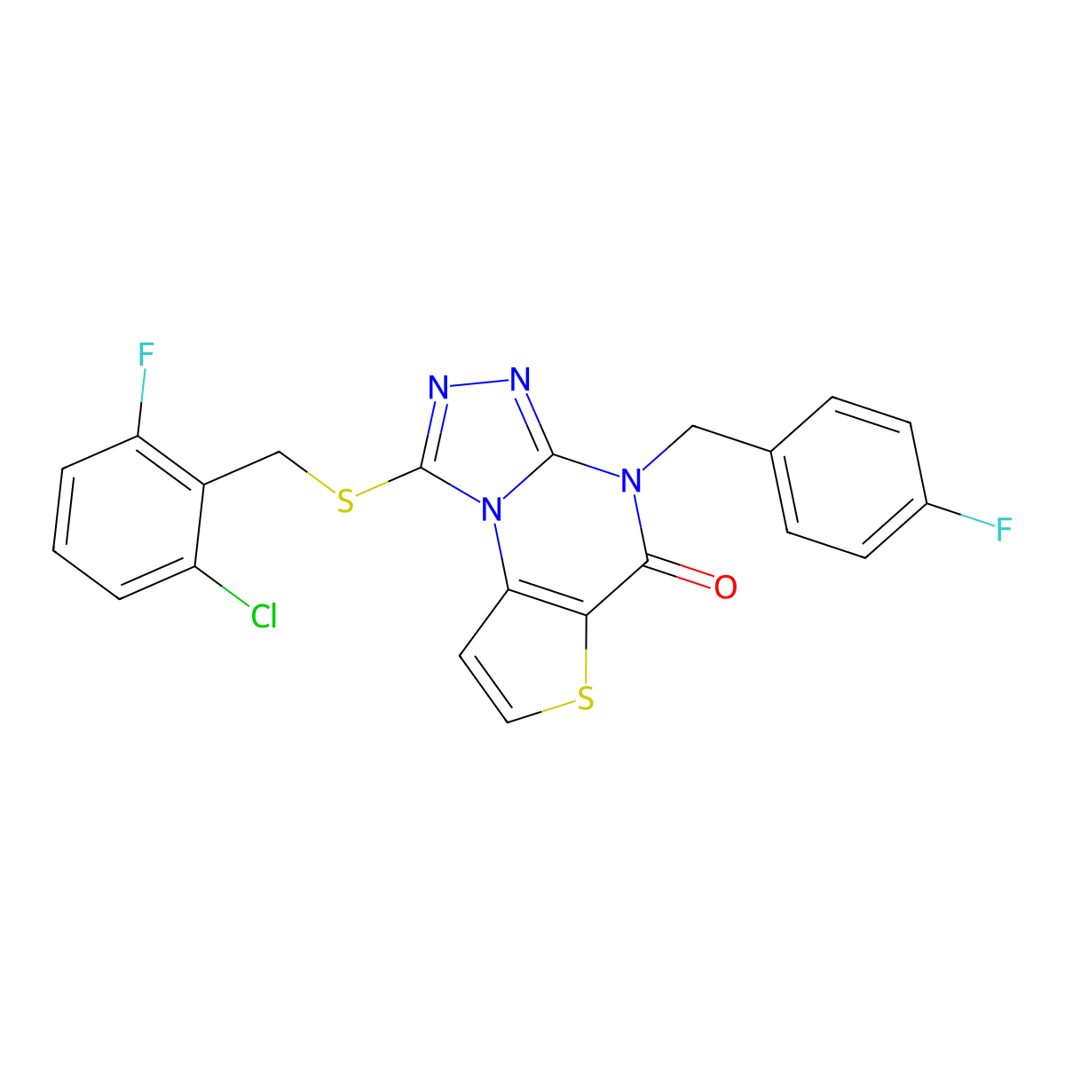 1-((2-chloro-6-fluorobenzyl)thio)-4-(4-fluorobenzyl)thieno[2,3-e][1,2,4]triazolo[4,3-a]pyrimidin-5(4H)-one molecular structure, CAS 1189425-02-2