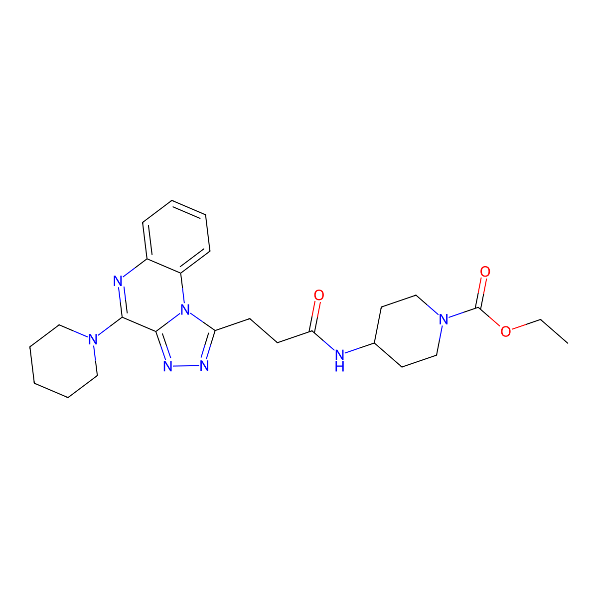 Ethyl 4-{3-[4-(piperidin-1-yl)-[1,2,4]triazolo[4,3-a]quinoxalin-1-yl]propanamido}piperidine-1-carboxylate molecular structure, CAS 1189425-36-2